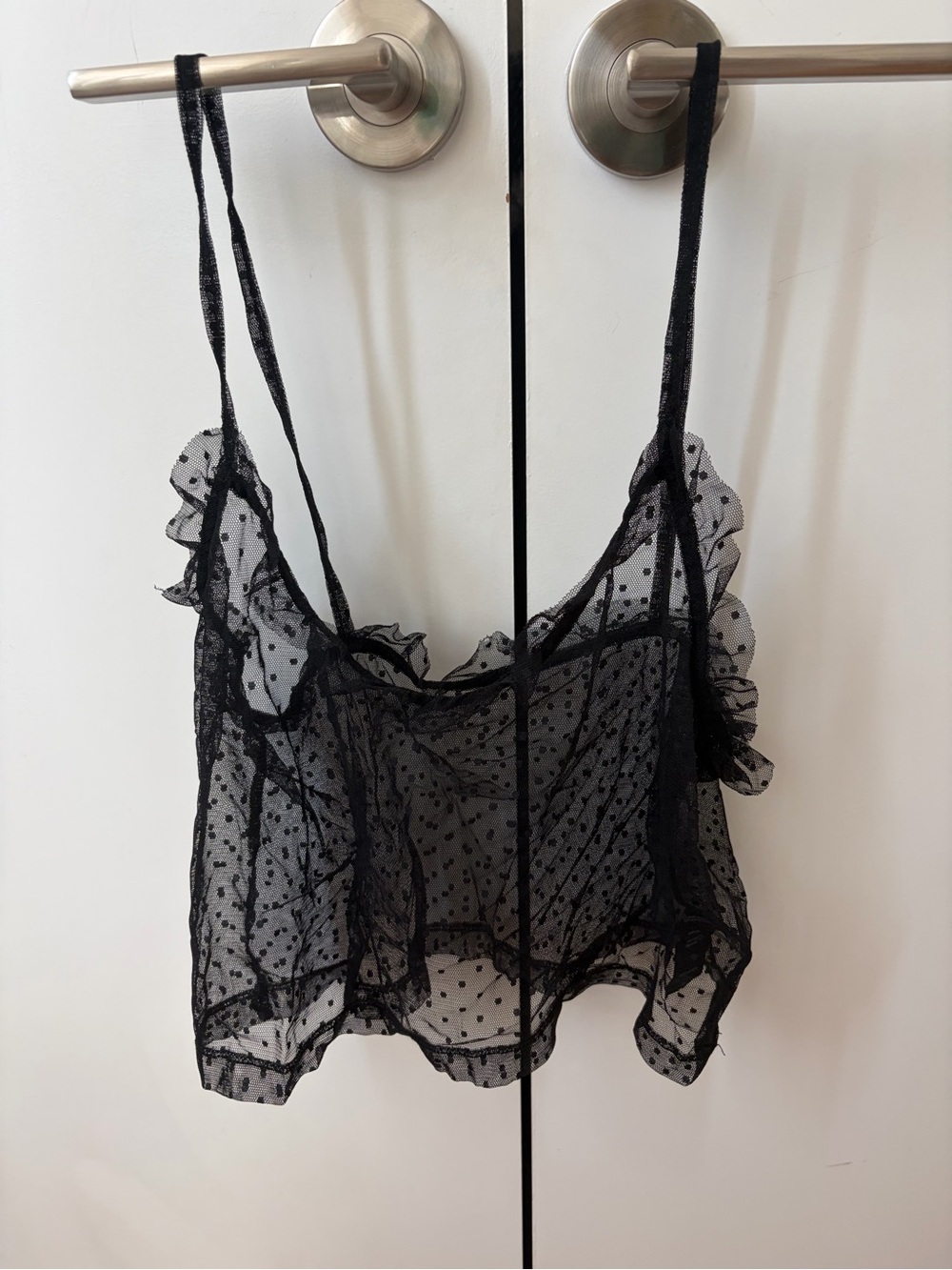 Black Sheer Polka Dot Ruffle Cami - Women Intimates